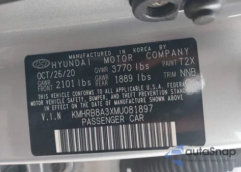 2021 Hyundai Venue Se from USA, damaged, VIN KMHRB8A3XMU081897